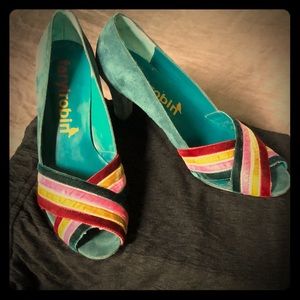 Faryl Robin blue suede leather & velvet heels